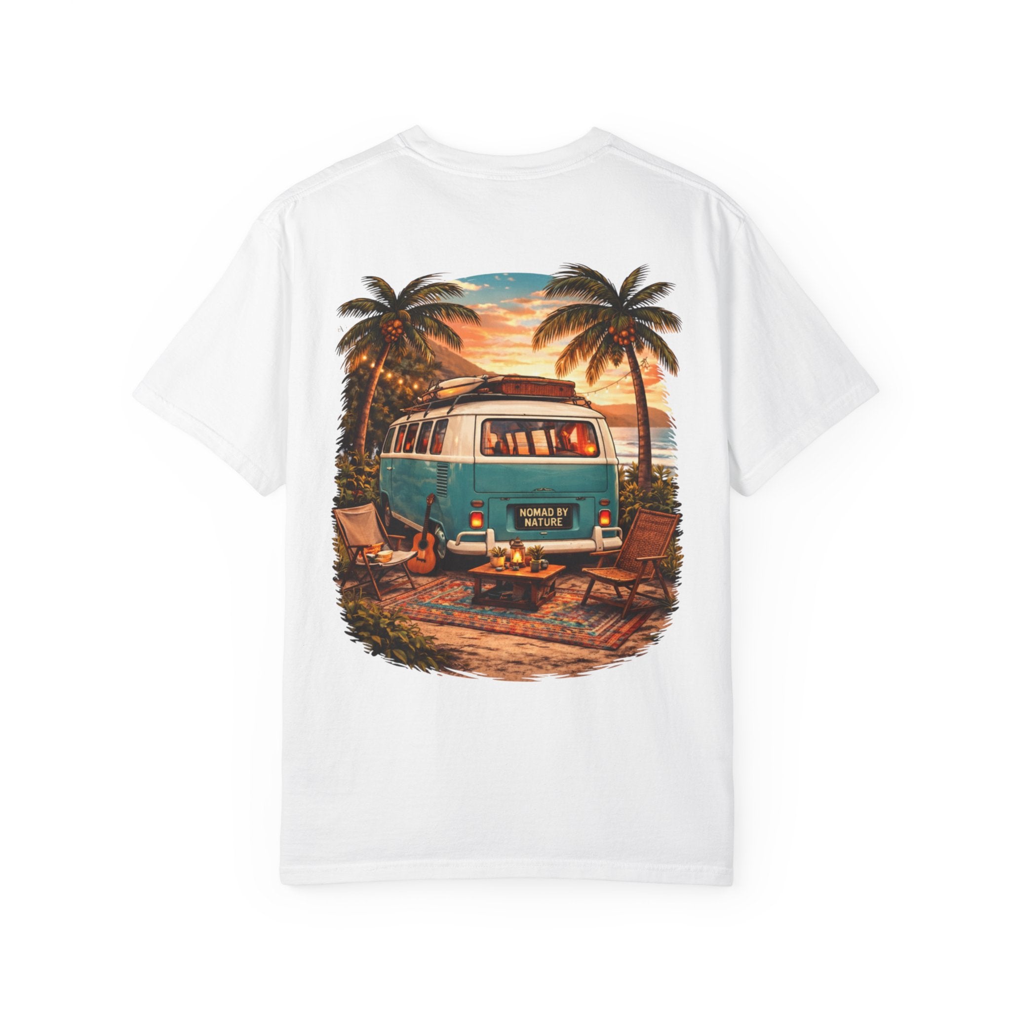 Vintage Camper Van Beach Scene T-Shirt | Sunset Palm Truck